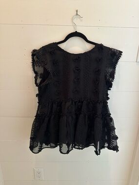 THML Black Floral Appliqué Peplum Blouse